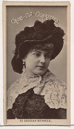 Card Number 37, Lillian Russell, from the Actors and Actresses series (N145-2) issued by Duke Sons & Co. to promote Cross Cut Cigarettes