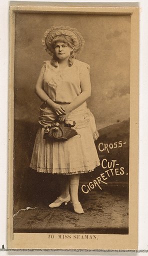 Card Number 20, Miss Seaman, from the Actors and Actresses series (N145-2) issued by Duke Sons & Co. to promote Cross Cut Cigarettes