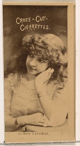 Card Number 55, Miss Vaughan, from the Actors and Actresses series (N145-2) issued by Duke Sons & Co. to promote Cross Cut Cigarettes