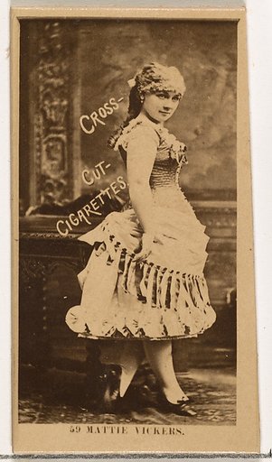 Card Number 59, Miss Mattie Vickers, from the Actors and Actresses series (N145-2) issued by Duke Sons & Co. to promote Cross Cut Cigarettes