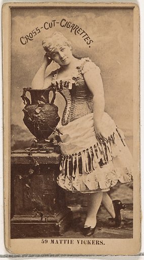 Card Number 59, Miss Mattie Vickers, from the Actors and Actresses series (N145-2) issued by Duke Sons & Co. to promote Cross Cut Cigarettes