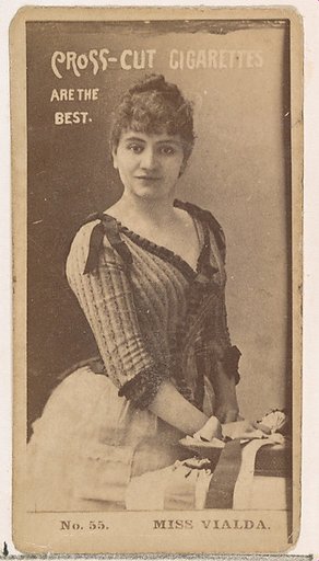 Card Number 55, Miss Vialda, from the Actors and Actresses series (N145-2) issued by Duke Sons & Co. to promote Cross Cut Cigarettes
