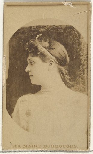 Card Number 209, Marie Burroughs, from the Actors and Actresses series (N145-3) issued by Duke Sons & Co. to promote Cross Cut Cigarettes