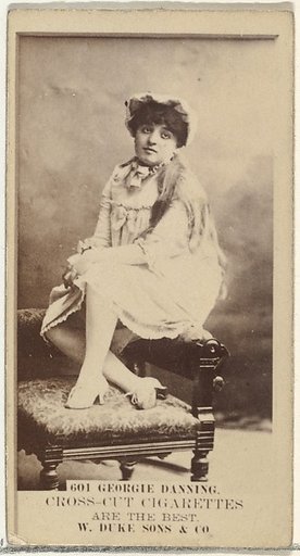 Card Number 601, Georgie Danning, from the Actors and Actresses series (N145-3) issued by Duke Sons & Co. to promote Cross Cut Cigarettes