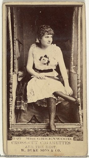 Card Number 727, Miss Greenwood, from the Actors and Actresses series (N145-3) issued by Duke Sons & Co. to promote Cross Cut Cigarettes