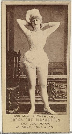 Card Number 598, Miss Sutherland, from the Actors and Actresses series (N145-3) issued by Duke Sons & Co. to promote Cross Cut Cigarettes