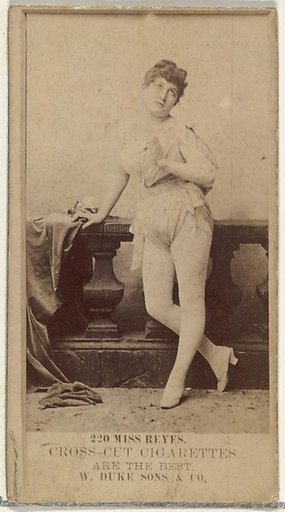 Card Number 220, Miss Reyes, from the Actors and Actresses series (N145-3) issued by Duke Sons & Co. to promote Cross Cut Cigarettes