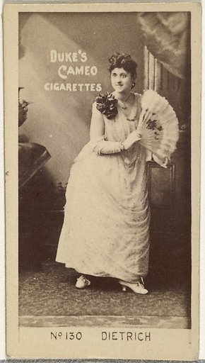 Card Number 130, Dietrich, from the Actors and Actresses series (N145-4) issued by Duke Sons & Co. to promote Cameo Cigarettes