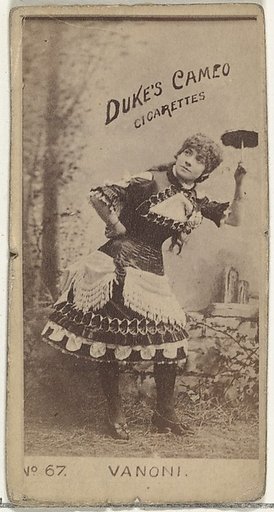 Card Number 67, Miss Vanoni, from the Actors and Actresses series (N145-4) issued by Duke Sons & Co. to promote Cameo Cigarettes