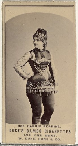 Card Number 387, Carrie Perkins, from the Actors and Actresses series (N145-5) issued by Duke Sons & Co. to promote Cameo Cigarettes