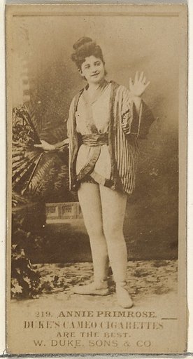 Card Number 219, Annie Primrose, from the Actors and Actresses series (N145-5) issued by Duke Sons & Co. to promote Cameo Cigarettes