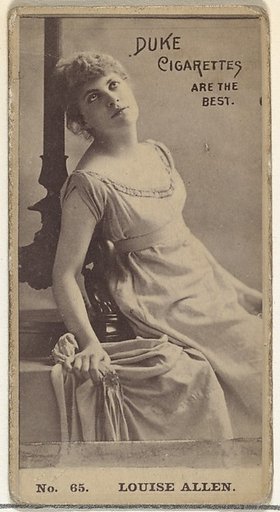 Card Number 65, Louise Allen, from the Actors and Actresses series (N145-6) issued by Duke Sons & Co. to promote Duke Cigarettes