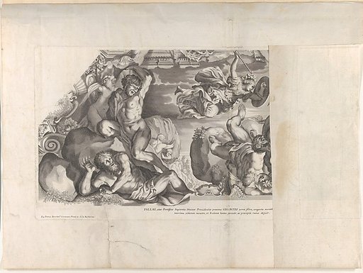 Minerva depicted at top with a shield and arrow vanquishing the Giants below, from "Barberinae aulae fornix"