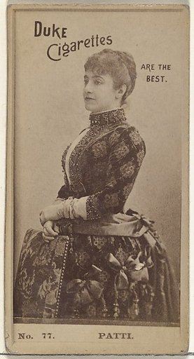 Card Number 77, Patti, from the Actors and Actresses series (N145-6) issued by Duke Sons & Co. to promote Duke Cigarettes