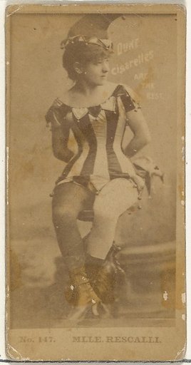 Card Number 147, Mlle. Rescalli, from the Actors and Actresses series (N145-6) issued by Duke Sons & Co. to promote Duke Cigarettes