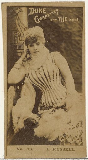 Card Number 76, Lillian Russell, from the Actors and Actresses series (N145-6) issued by Duke Sons & Co. to promote Duke Cigarettes