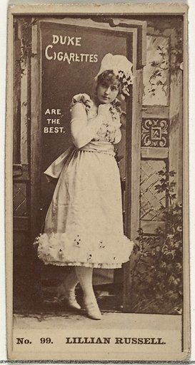 Card Number 99, Lillian Russell, from the Actors and Actresses series (N145-6) issued by Duke Sons & Co. to promote Duke Cigarettes