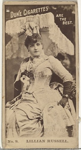 Card Number 9, Lillian Russell, from the Actors and Actresses series (N145-6) issued by Duke Sons & Co. to promote Duke Cigarettes