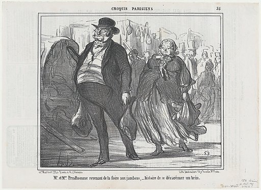 Mr. et Mme. Prudhomme revenant de la foire..., from Croquis Parisiens, published in Le Charivari, April 18, 1857