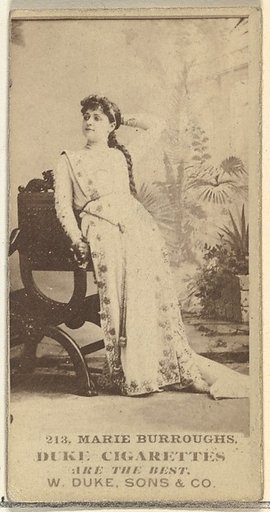 Card Number 213, Marie Burroughs, from the Actors and Actresses series (N145-7) issued by Duke Sons & Co. to promote Duke Cigarettes