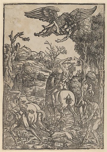 Zeus as an eagle, abducting Ganymede