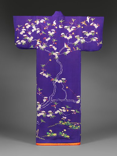 Court Lady’s Garment (Kosode) with Swallows and Bells on Blossoming Cherry Tree