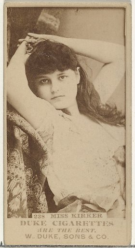 Card Number 238, Miss Kirker, from the Actors and Actresses series (N145-7) issued by Duke Sons & Co. to promote Duke Cigarettes
