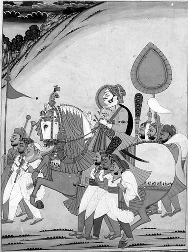 Raja on Horseback with Attendants