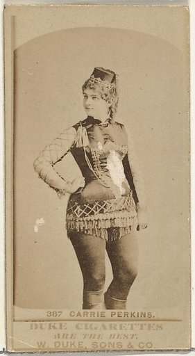 Card Number 387, Carrie Perkins, from the Actors and Actresses series (N145-7) issued by Duke Sons & Co. to promote Duke Cigarettes