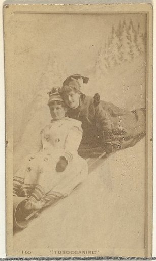 Card Number 165, Tobogganing, from the Actors and Actresses series (N145-7) issued by Duke Sons & Co. to promote Duke Cigarettes