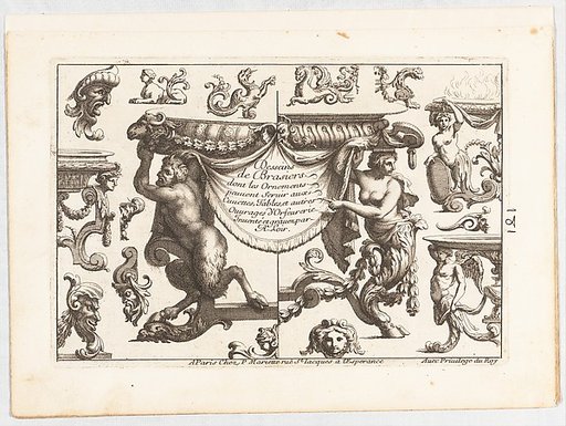 Plate 1, from "Desseins de Brasiers dont les Ornements peuuent Seruir aux Cuuettes, Tables, et autres Ouurages d'Orfeurerie"