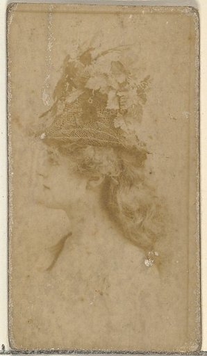 [Actress in profile wearing hat decorated with natural elements], from the Actors and Actresses series (N145-8) issued by Duke Sons & Co. to promote Duke Cigarettes