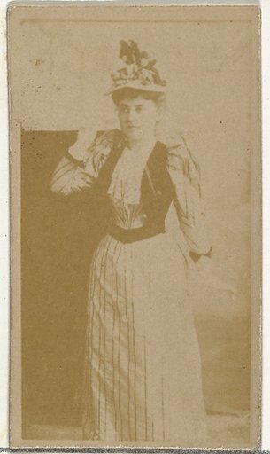 [Actress wearing dress with vertical striped pattern], from the Actors and Actresses series (N145-8) issued by Duke Sons & Co. to promote Duke Cigarettes