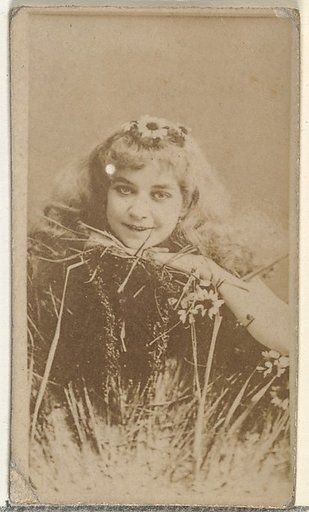 [Actress posing in grass with daisy in hair], from the Actors and Actresses series (N145-8) issued by Duke Sons & Co. to promote Duke Cigarettes
