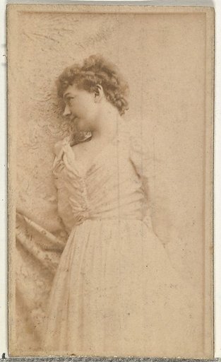 [Actress leaning against cloth backdrop], from the Actors and Actresses series (N145-8) issued by Duke Sons & Co. to promote Duke Cigarettes