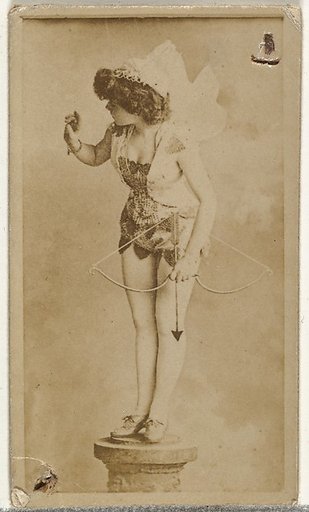 [Actress dressed as cupid perched on prop column], from the Actors and Actresses series (N145-8) issued by Duke Sons & Co. to promote Duke Cigarettes
