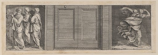 Plate 10: Three figures at left and two figures running at right, after a lost fresco in the basamento of Bay 9 in the Vatican Loggia