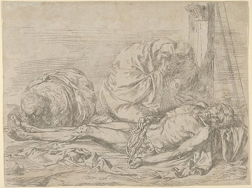 The Virgin, Saint John the Baptist, and Mary Magdalen weeping over Christ's dead body