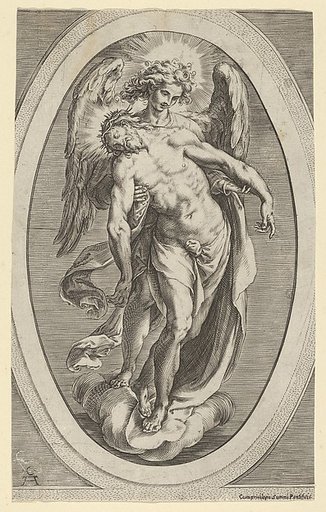Christ supported by an angel standing on a cloud