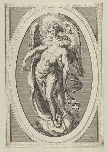 Christ supported by an angel standing on a cloud