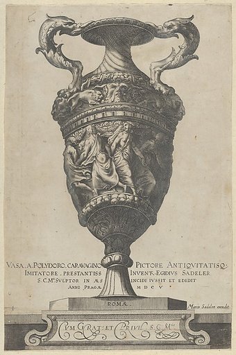 Title page depicting a two-handled base with dancing nymphs, from "Antique Vases" (Vasa a Polidoro Caravagino)