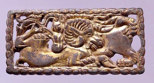 Belt Buckle with Wolf and Ram