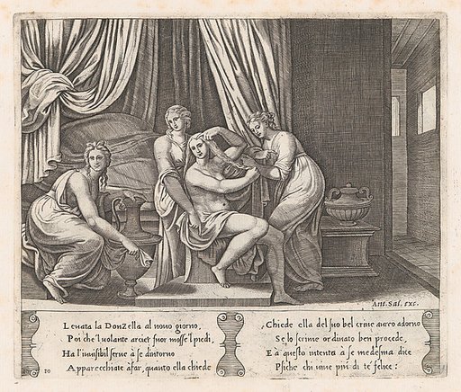 Plate 10: Nymphs dressing Psyche's hair, from "The Story of Cupid and Psyche as told by Apuleius"