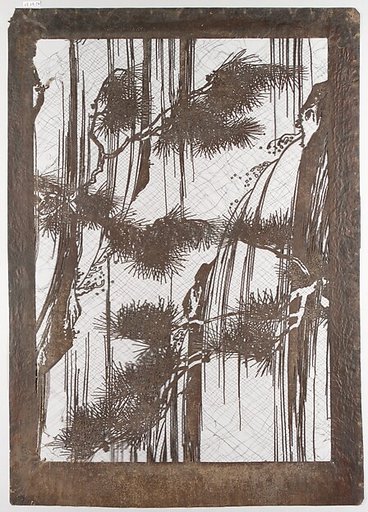 Stencil with Pine Boughs and Waterfall