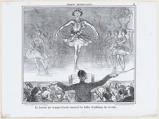 Le danseur qui se pique d'avoir conservé..., from Croquis Dramatiques, published in Le Charivari, January 23, 1857