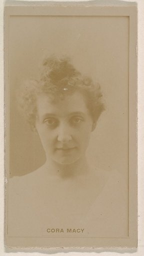 Cora Macy, from the Actresses series (N245) issued by Kinney Brothers to promote Sweet Caporal Cigarettes
