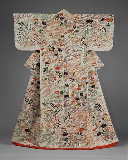 Outer Robe (Uchikake) with Chrysanthemum and Wisteria Bouquets