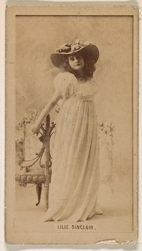 Lilie Sinclair, from the Actresses series (N245) issued by Kinney Brothers to promote Sweet Caporal Cigarettes