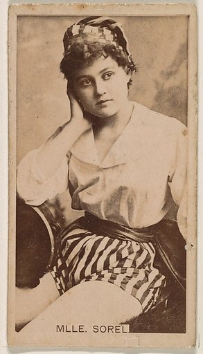 Mlle. Sorel, from the Actresses series (N245) issued by Kinney Brothers to promote Sweet Caporal Cigarettes