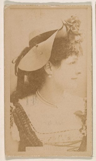 Actress in profile wearing hat with blossoms, from the Actresses series (N245) issued by Kinney Brothers to promote Sweet Caporal Cigarettes